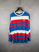 Fila Jumper Mens 2XL XXL Blue/Red Knitted Pullover Stripped Cotton